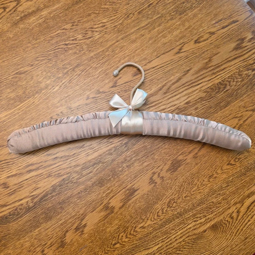 Champagne Taupe Satin Padded Hanger with Bow Detail for Delicates 15.5 Inch VTG